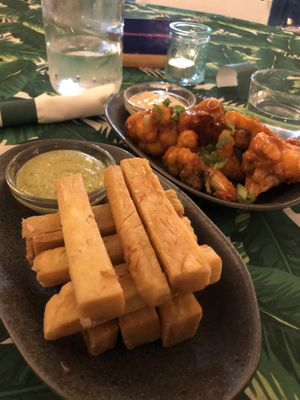 Chickpea fries and Nashville hot wings! at Frankie We Salute You! in Kelowna