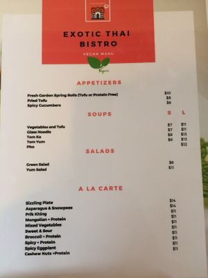 Vegan menu page two at The Thai Bistro in El Centro