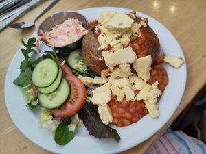Jacket potato vegan cheese beans slaw at The Langton Greenhouse and Garden Centre in Market Harborough