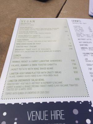 vegan menu spring/summer 2019 at The Langton Greenhouse and Garden Centre in Market Harborough