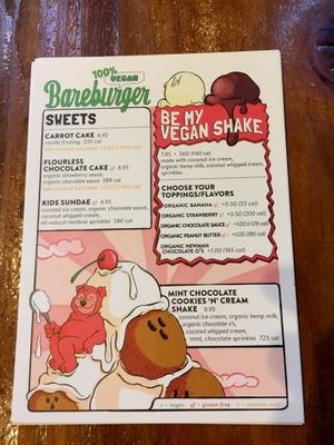 Vegan dessert menu at Bareburger - Ditmars in Astoria