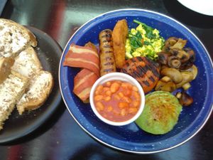 Ultimate Vegan Breakfast! With toast on the side (waffles offered but I'm a toast girl) at Sweet 'N' Seasoned in Bletchley