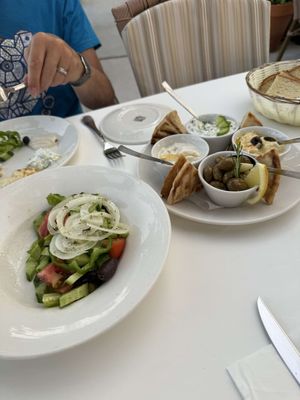 8 dishes including moussaka, pitta bread and chips with the vegetarian Meze accompanied by mocktails at Polis Herb Garden in Paphos
