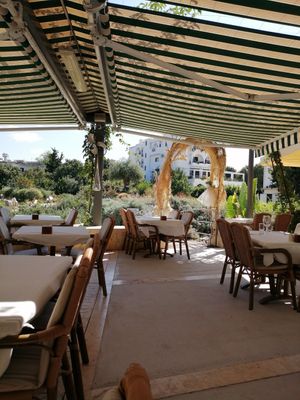 Looking out from the restaurant into the herb garden. at Polis Herb Garden in Paphos