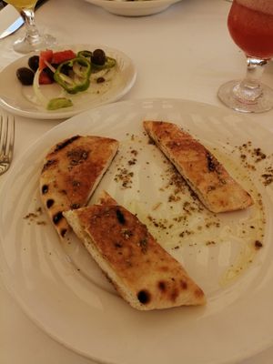 Pitta bread with herb garden herbs and oil at Polis Herb Garden in Paphos