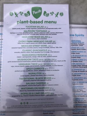 Vegan menu at Puesto in La Jolla