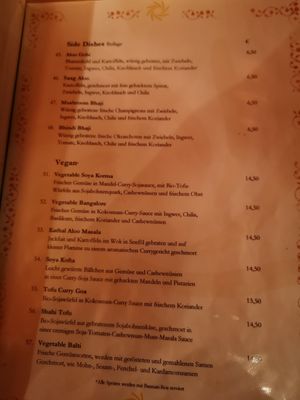 Speisekarte at Ashoka in Hamburg