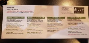 Menu at Divvy in Carmel