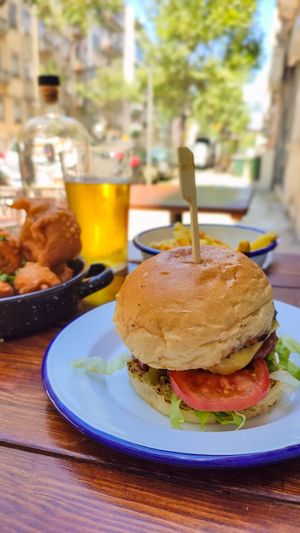 Beyond meat burger at Vegan Junkies in Lisbon