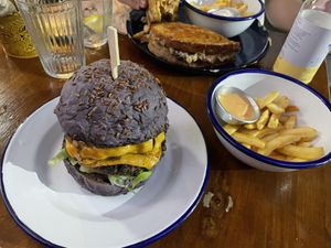 Burger with double patties  at Vegan Junkies in Lisbon