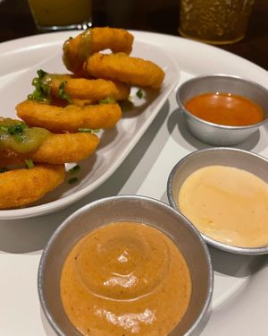 Onion rings aka rings of fire 🔥   at Vegan Junkies in Lisbon