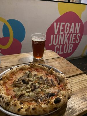 Yummy pizza capricciosa   at Vegan Junkies in Lisbon