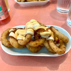 rings of fire onion rings  at Vegan Junkies in Lisbon
