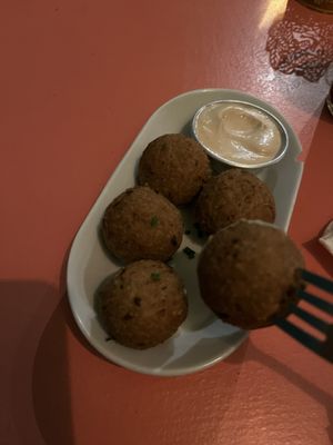risotto type cheese balls  at Vegan Junkies in Lisbon
