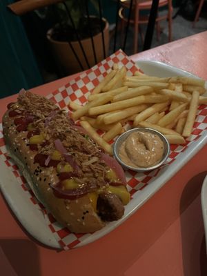 Vegan hot dog  at Vegan Junkies in Lisbon