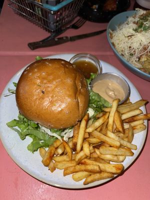Oyster mushrooms burger  at Vegan Junkies in Lisbon