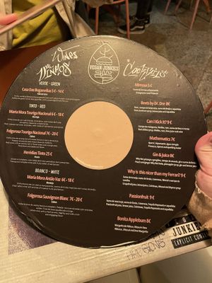 Drink menu  at Vegan Junkies in Lisbon