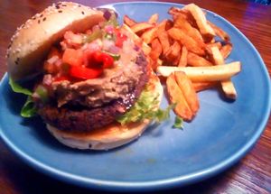 "Mathematics" burger with guacamole and homemade ketchup at Vegan Junkies in Lisbon