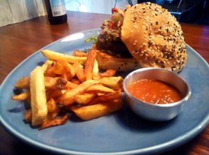 Homemade ketchup, fries and "Mathematics" at Vegan Junkies in Lisbon