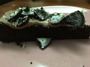 Chocolate cake with Oreo on top at Vegan Junkies in Lisbon