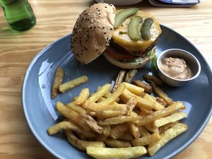 Beyond cheeseburger  at Vegan Junkies in Lisbon