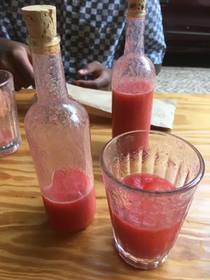 Juice of the day - Water mellon, strawberry and lemon at Vegan Junkies in Lisbon
