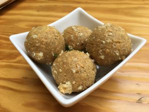 Chickpea cheese balls at Vegan Junkies in Lisbon
