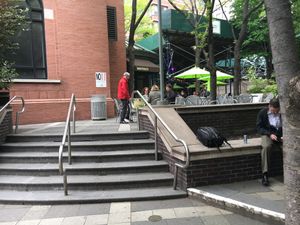 View of awning from 49th street (note, you must go inside plaza to enter the restaurant, and the awning says  "MOTHER," not MTHR at MTHR Vegan in New York City