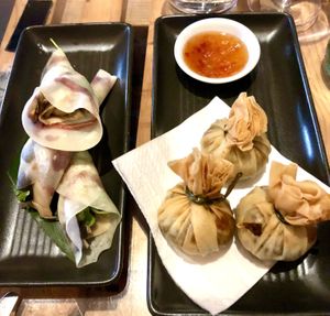 Vietnamese pancakes + moneybags  at Yulli's in Surry Hills