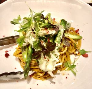 Porcini and asparagus pasta  at Yulli's in Surry Hills