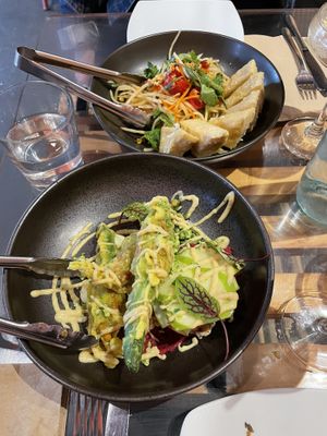 Crispy tofu and zucchini flowers  at Yulli's in Surry Hills