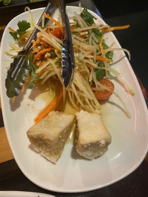 Crispy tofu and papaya salad   at Yulli's in Surry Hills