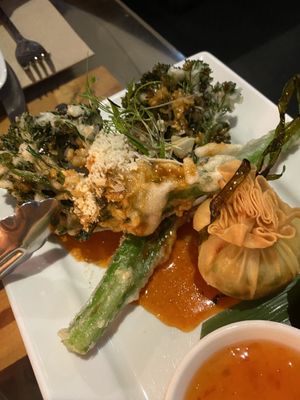 Money bags, crispy broccolini   at Yulli's in Surry Hills