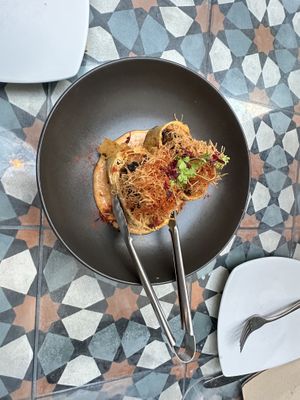 Baked Brussel sprouts, so good!  at Yulli's in Surry Hills