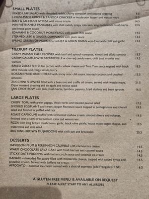 The menu - excellent value at Yulli's in Surry Hills