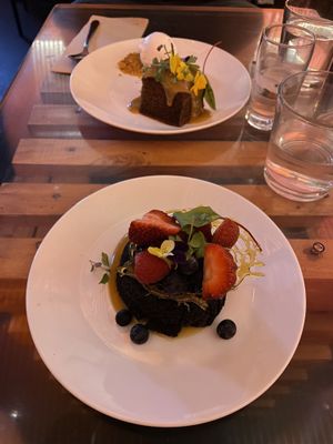 Chocolate cake and toffee pudding  at Yulli's in Surry Hills