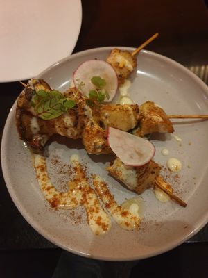 Grilled mushroom souvlaki skewers $15.50 at Yulli's in Surry Hills