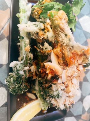 Korean Fried Broccolini   at Yulli's in Surry Hills