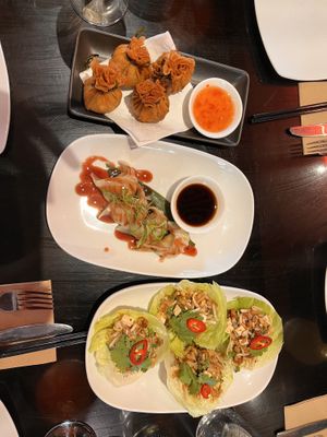 Money bags, ginger dumps, san choy  at Yulli's in Surry Hills