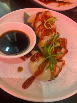 Leek and ginger dumplings  at Yulli's in Surry Hills