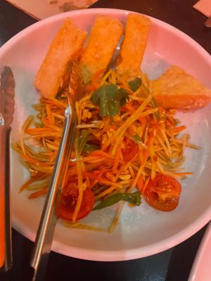 Crispy tofu papaya peanut salad  at Yulli's in Surry Hills