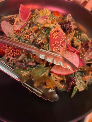 Salad with a delicious sesame dressing.  at Yulli's in Surry Hills