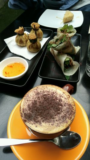 Edamame and coconut money bag at Yulli's in Surry Hills