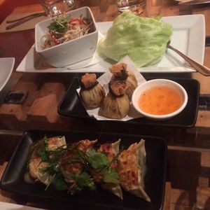 Gyoza, moneybags, san choy bow at Yulli's in Surry Hills