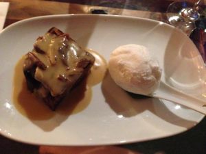 Sticky date pudding with coconut ice-cream. at Yulli's in Surry Hills
