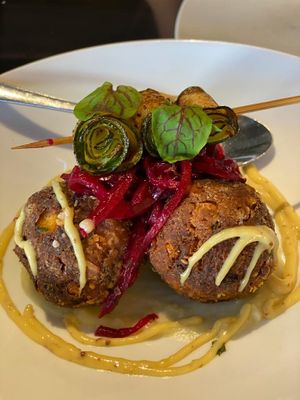 Potato & chickpea croquettes  at Yulli's in Surry Hills