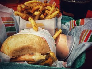 Double patch with fries and Mexican coke  at Burger Patch in Sacramento