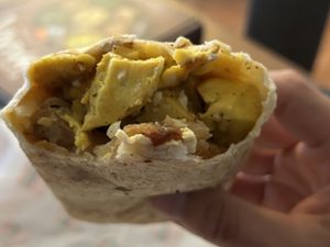 Inside of breakfast smash wrap   at Burger Patch in Sacramento