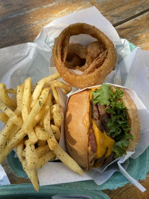 Wild West and onion rings   at Burger Patch in Sacramento
