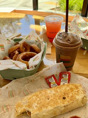 BBQ Chicken Patchwrap, Onion Rings & Chocolate Shake  at Burger Patch in Sacramento